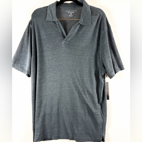 BLOOMINGDALES Johnny Collar Linen Polo Shirt M & XL Dark Slate Retail $98.00 - Picture 2 of 4